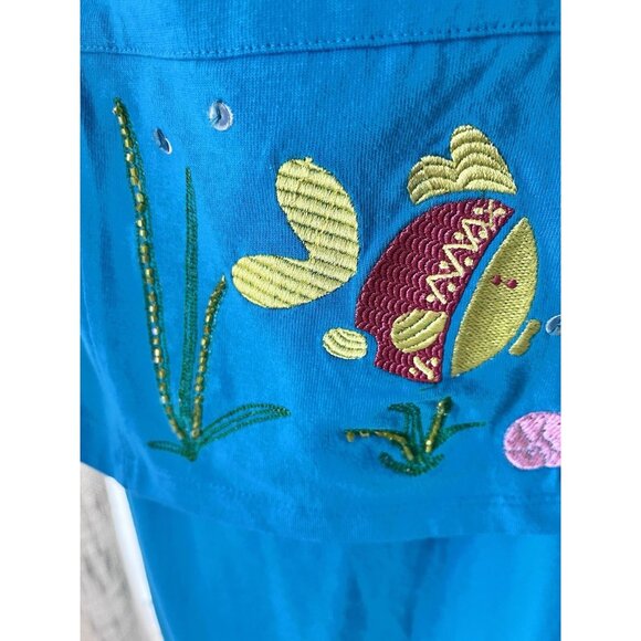 Davina Women's Artsy Size 1X blue maxi dress & jacket embroidered fish casual - Picture 9 of 15